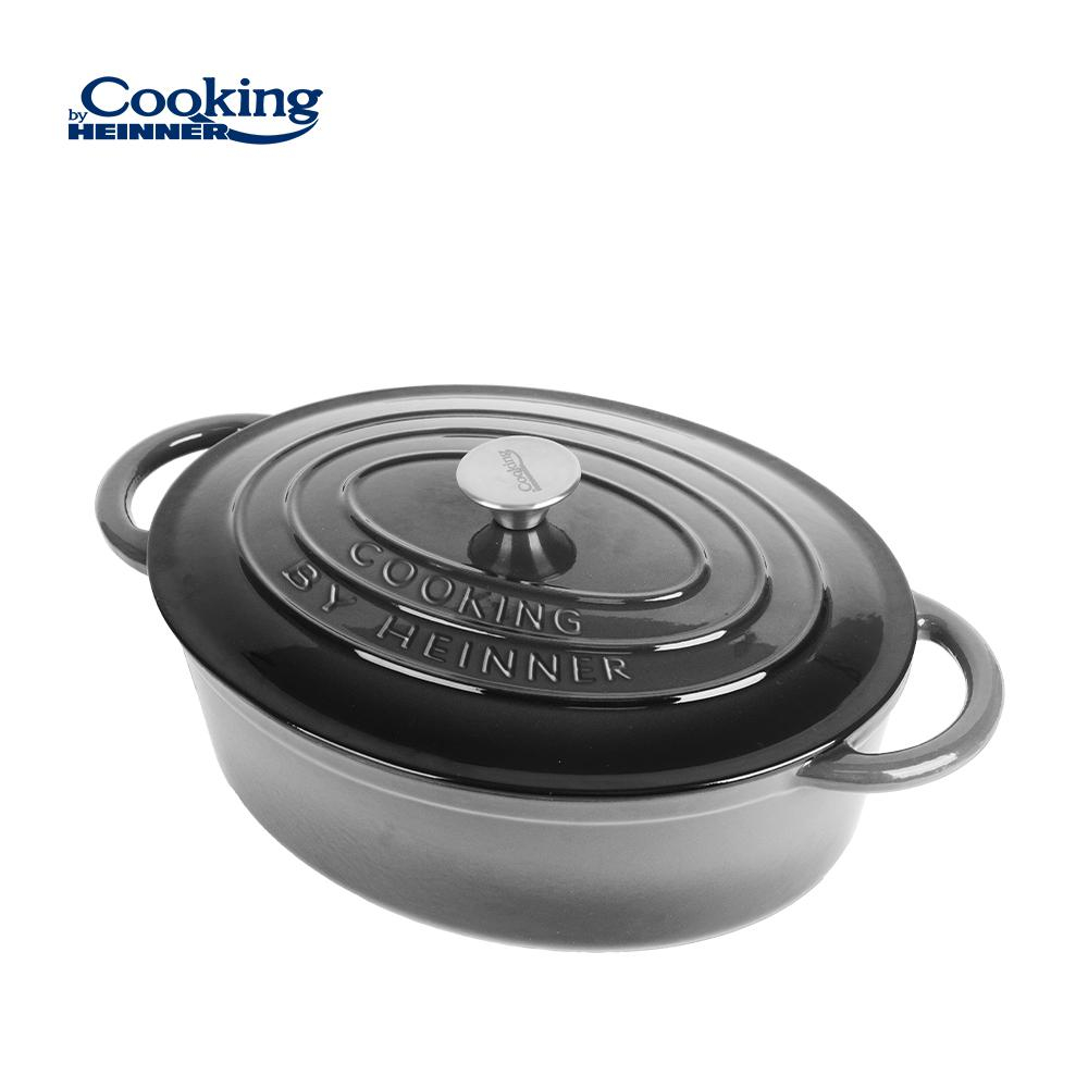 Semioala  fonta emailata ovala + capac 37x29x15 cm, 9l marble grey, cooking by heinner [3]