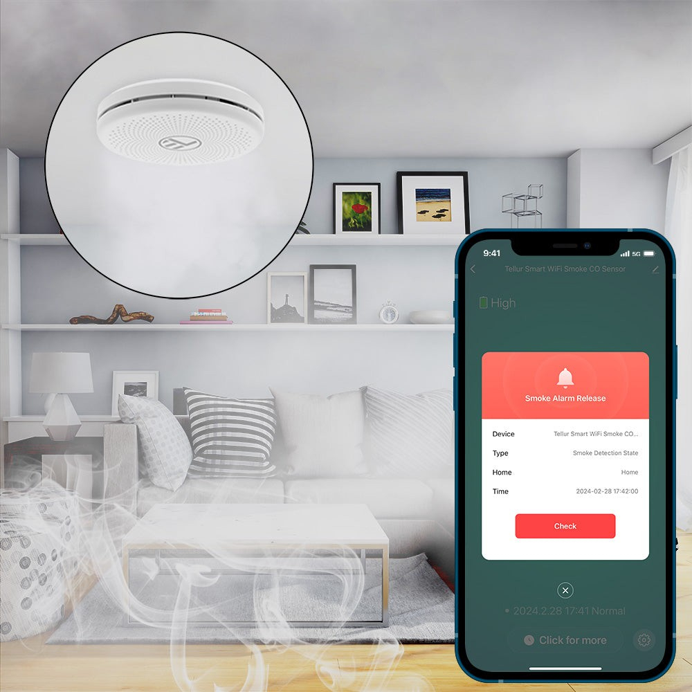 Senzor de fum și CO WiFi Tellur Smart, AA, alb [5]