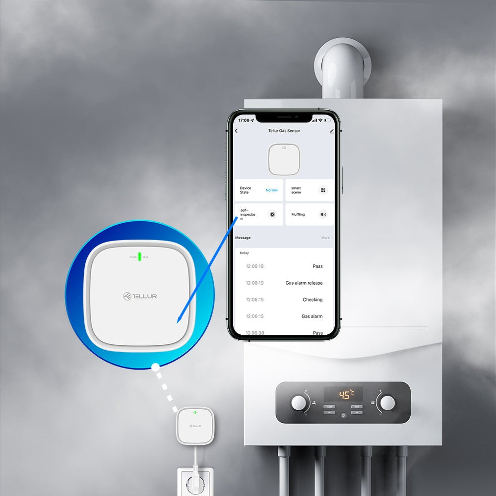 Senzor de gaz WiFi Tellur Smart, DC12V 1A, Alb [4]