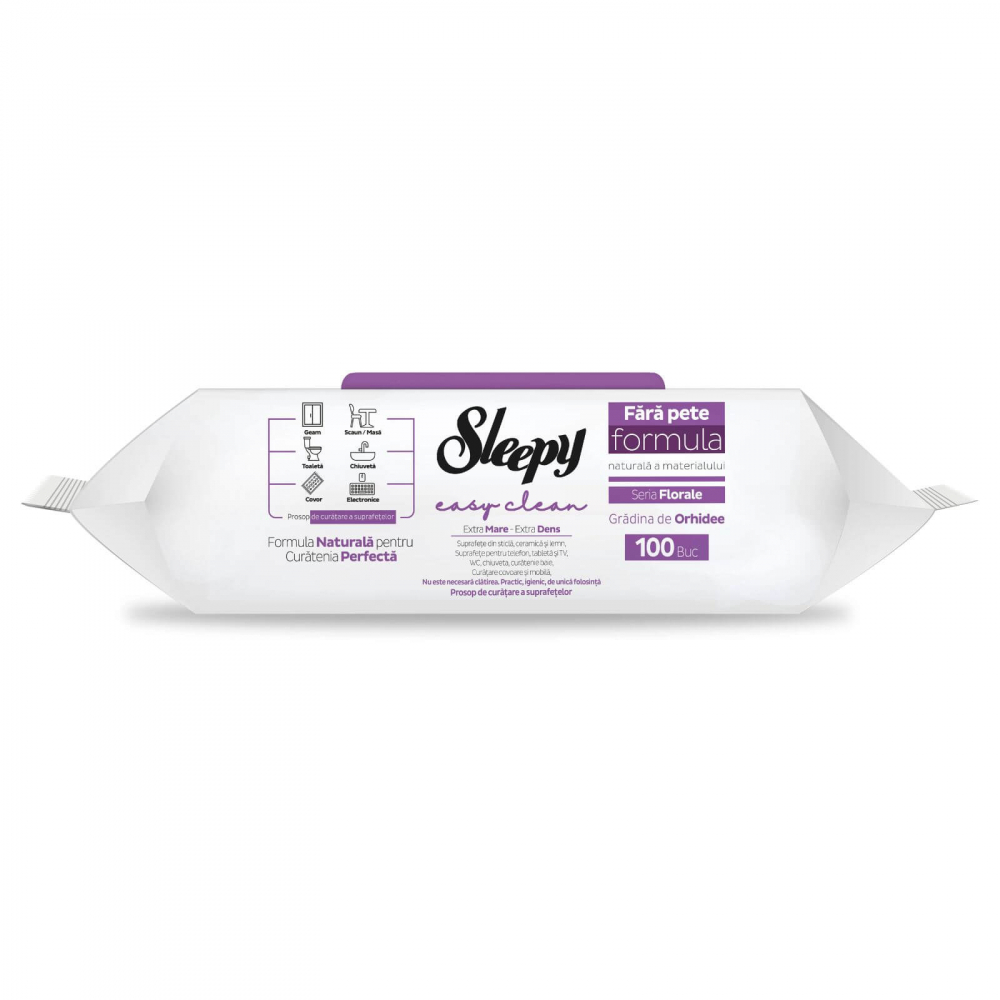 Servetele umede multisuprafete Sleepy, cu otet si bicarbonat, Orchid Garden, 100 buc [2]