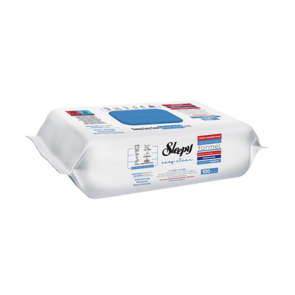 Servetele Umede Sleepy Easy Clean Bleach Additive, 100 Buc – Otet si Bicarbonat, Miros Pin Albastru [2]