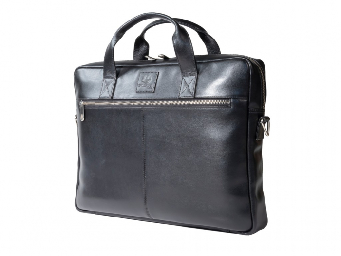 Servieta din piele naturala, premium, pentru  laptop 14", stil elegant, culoare negru [3]