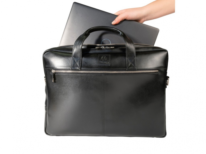 Geanta dubla din piele naturala, pentru laptop 15,6", 2 compartimente, rezistenta, eleganta, culoare negru [3]