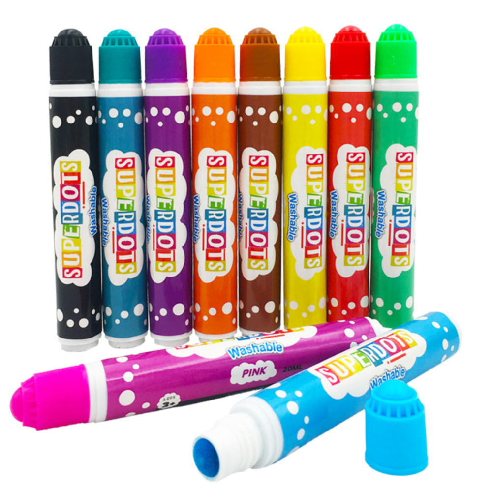 Set 10 Carioci SuperDot Markers JIRHUI, Varf 18mm, Pictura si Desen pentru Copii [6]