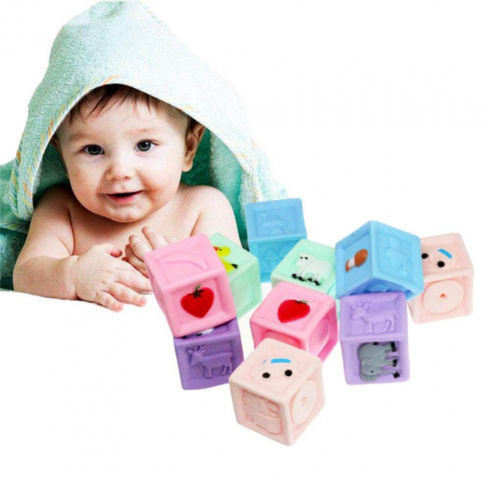 Set 10 Cuburi cauciuc pentru bebe Baby Blocks. [5]