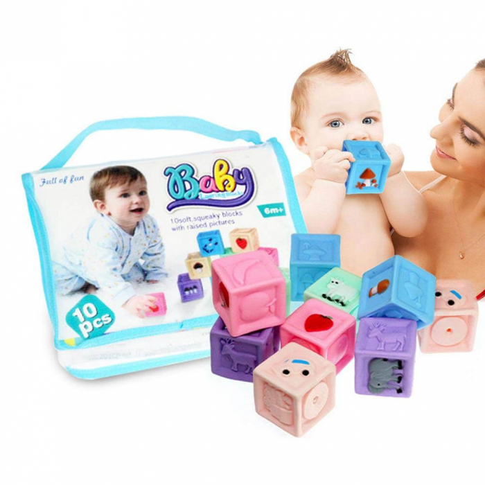 Set 10 Cuburi cauciuc pentru bebe Baby Blocks. [1]