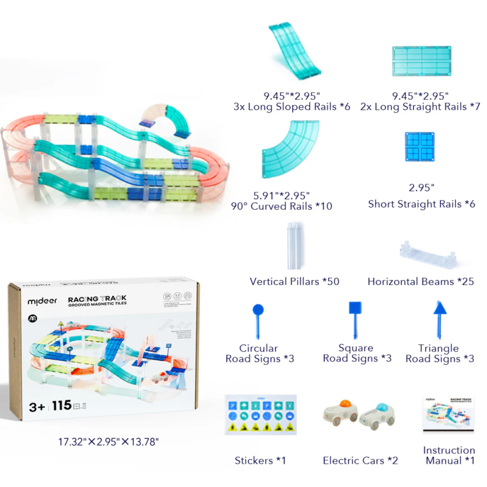 Set 115 Piese Magnetice Racing Track cu 2 Masini Electrice si Piste cu Caneluri pentru Copii 3 ani+ [3]