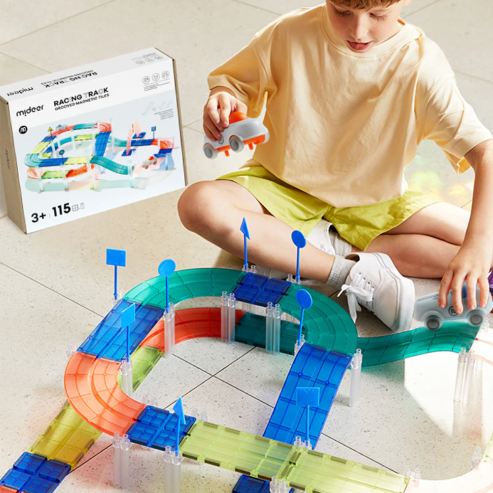 Set 115 Piese Magnetice Racing Track cu 2 Masini Electrice si Piste cu Caneluri pentru Copii 3 ani+ [2]