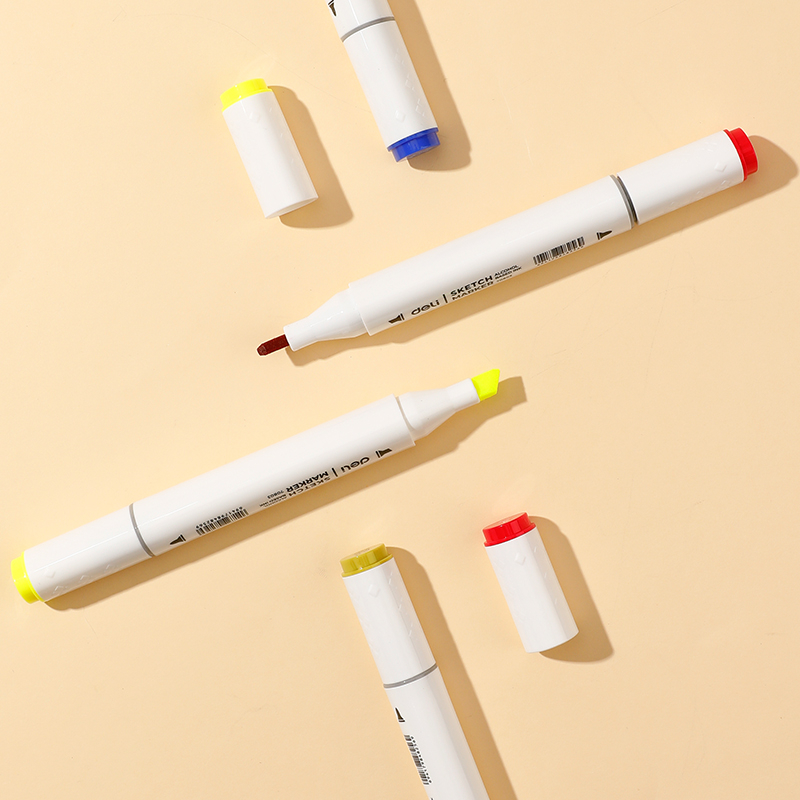 Set 12 markere sketching varf dublu rotund 1mm/tesit 7mm cut plastic color emotion deli [3]