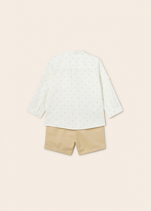 Set 2 piese, Camasa cu maneca lunga si bermude, Beige Dots [3]
