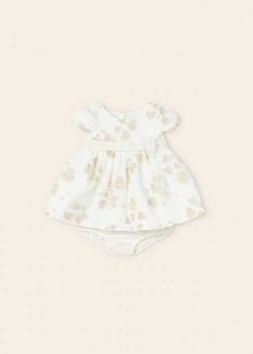 Set 2 piese, Rochie si Chilotei bebe fete, Inimioare, Off White [3]