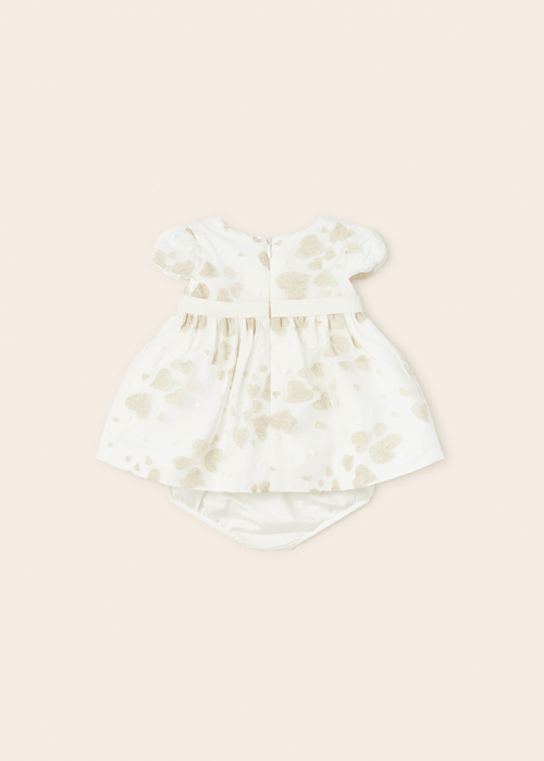 Set 2 piese, Rochie si Chilotei bebe fete, Inimioare, Off White [4]