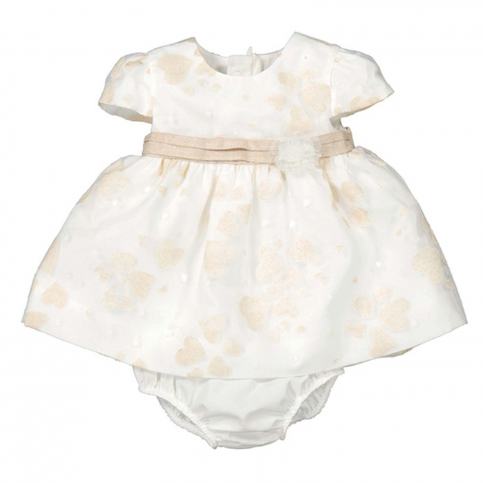 Set 2 piese, Rochie si Chilotei bebe fete, Inimioare, Off White [2]