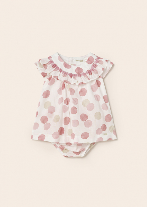Set 2 piese, Rochie si Chilotei bebe fete, din bumbac, Buline [3]