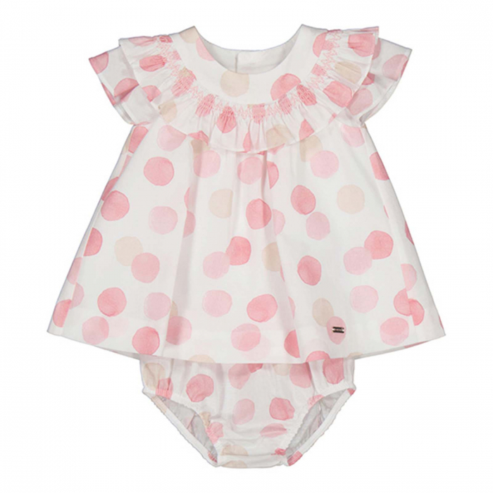 Set 2 piese, Rochie si Chilotei bebe fete, din bumbac, Buline [2]