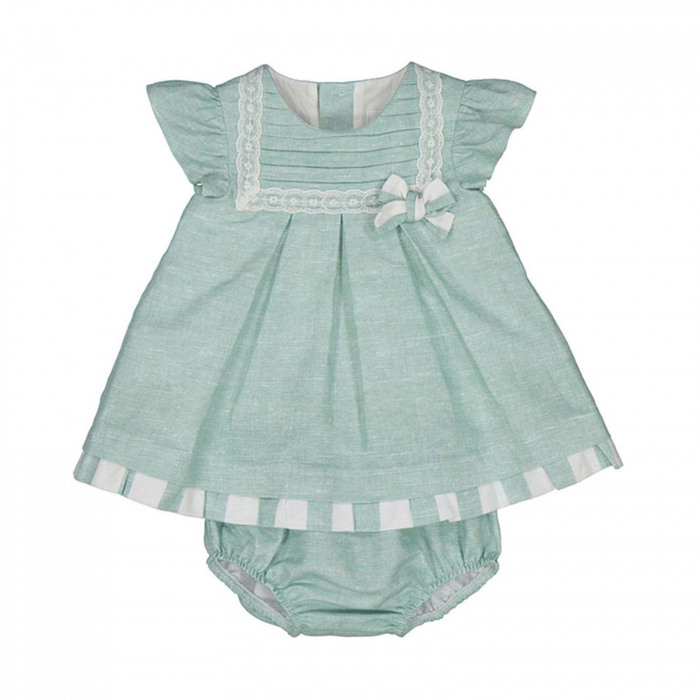 Set 2 piese, rochie fara maneci si chilotei, bumbac si in, Aqua [2]