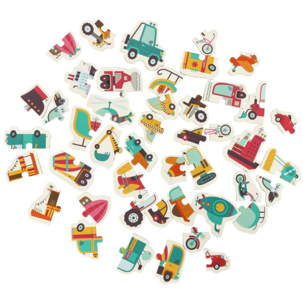 Puzzle educativ cu mijloace de transport, 24 perechi, cutie metalica, 3 ani+ [3]