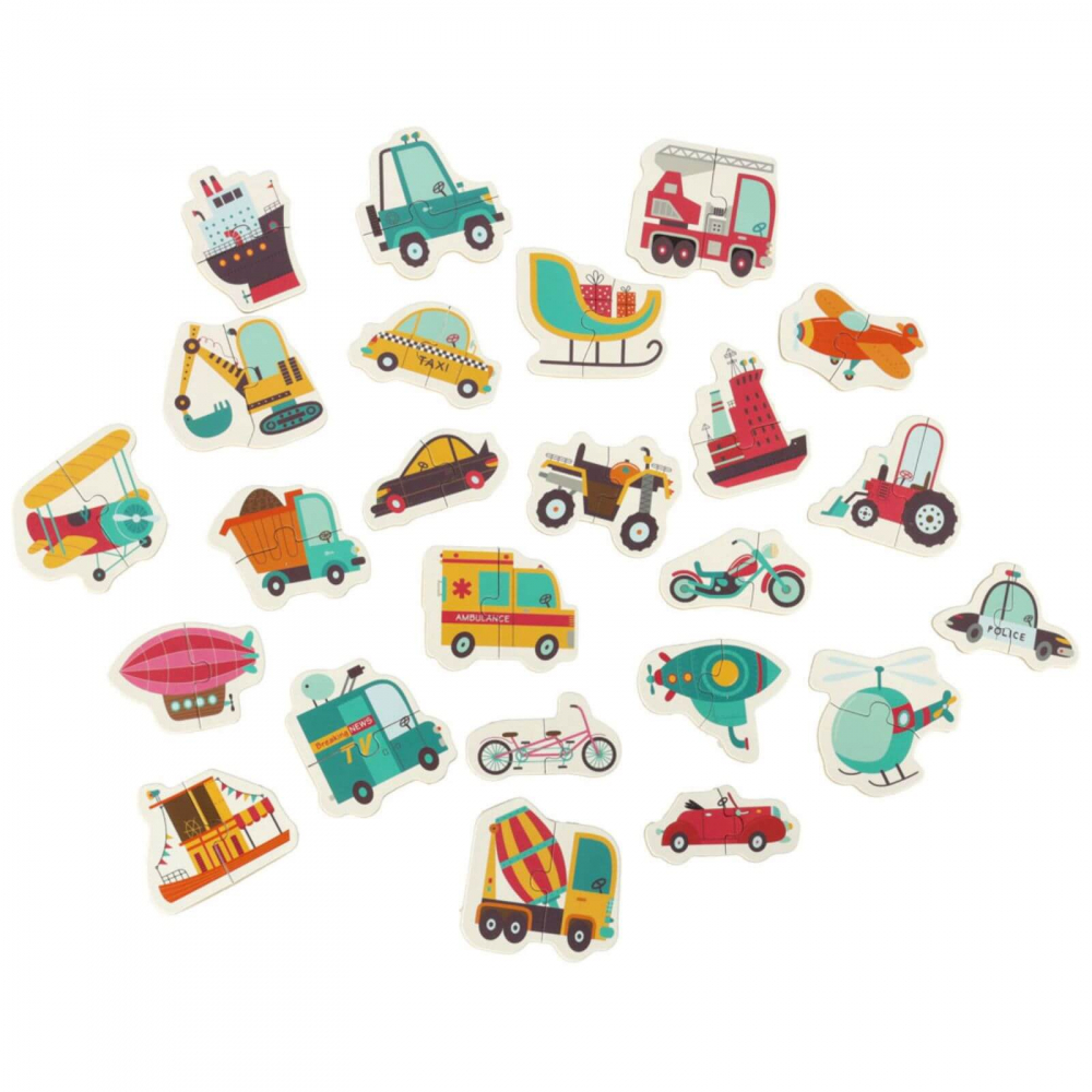 Puzzle educativ cu mijloace de transport, 24 perechi, cutie metalica, 3 ani+ [2]