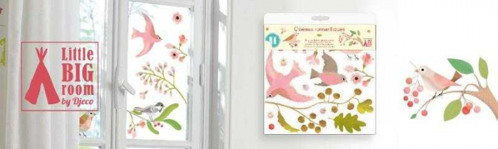 Set 25 Abtibilduri pentru fereastra, detasabile, pasari romantice, Djeco [5]
