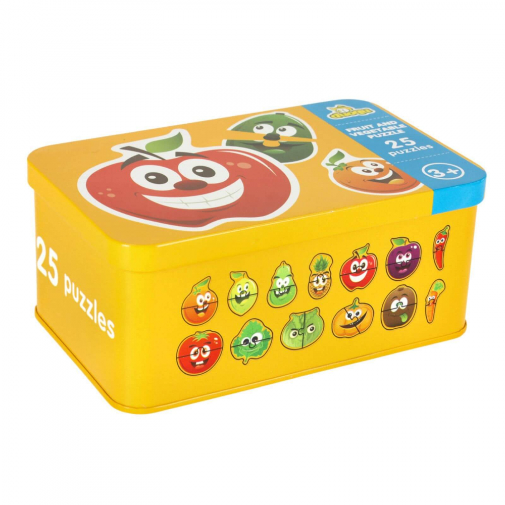 Set puzzle educativ cu fructe si legume, 25 perechi, cutie metalica, 3 ani+ [4]