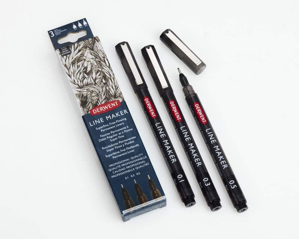 Set 3 buc liner grafic profesional (0.1/0.3/0.5 mm) negru derwent [3]