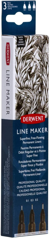 Set 3 buc liner grafic profesional (0.1/0.3/0.5 mm) negru derwent [2]