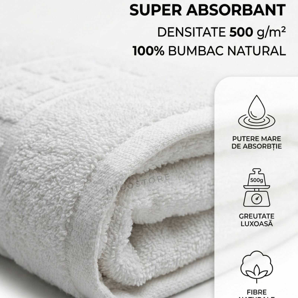 Set 3 Prosoape Baie 70x130 cm 100% Bumbac Pakistan 500 g/m² Alb OEKO TEX [2]