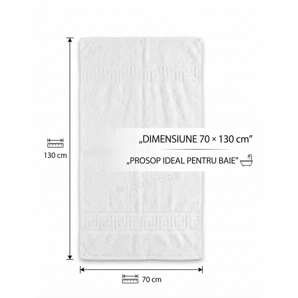 Set 3 Prosoape Baie 70x130 cm 100% Bumbac Pakistan 500 g/m² Alb OEKO TEX [4]