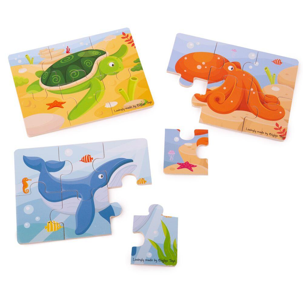 Set 3 puzzle din lemn - Lumea acvatica [2]