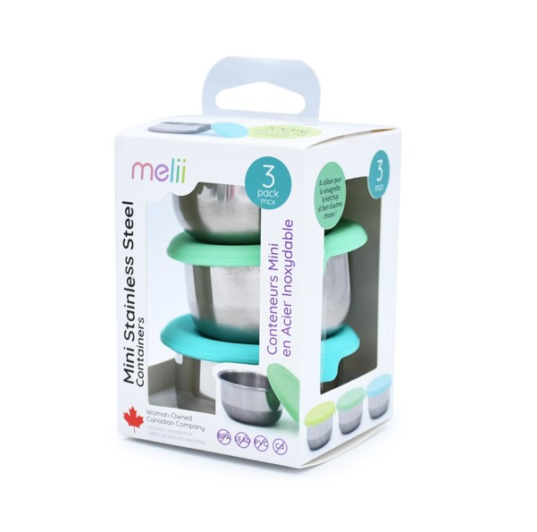 Set 3 recipiente mini inox cu capac silicon, melii, bleu mint lime [3]