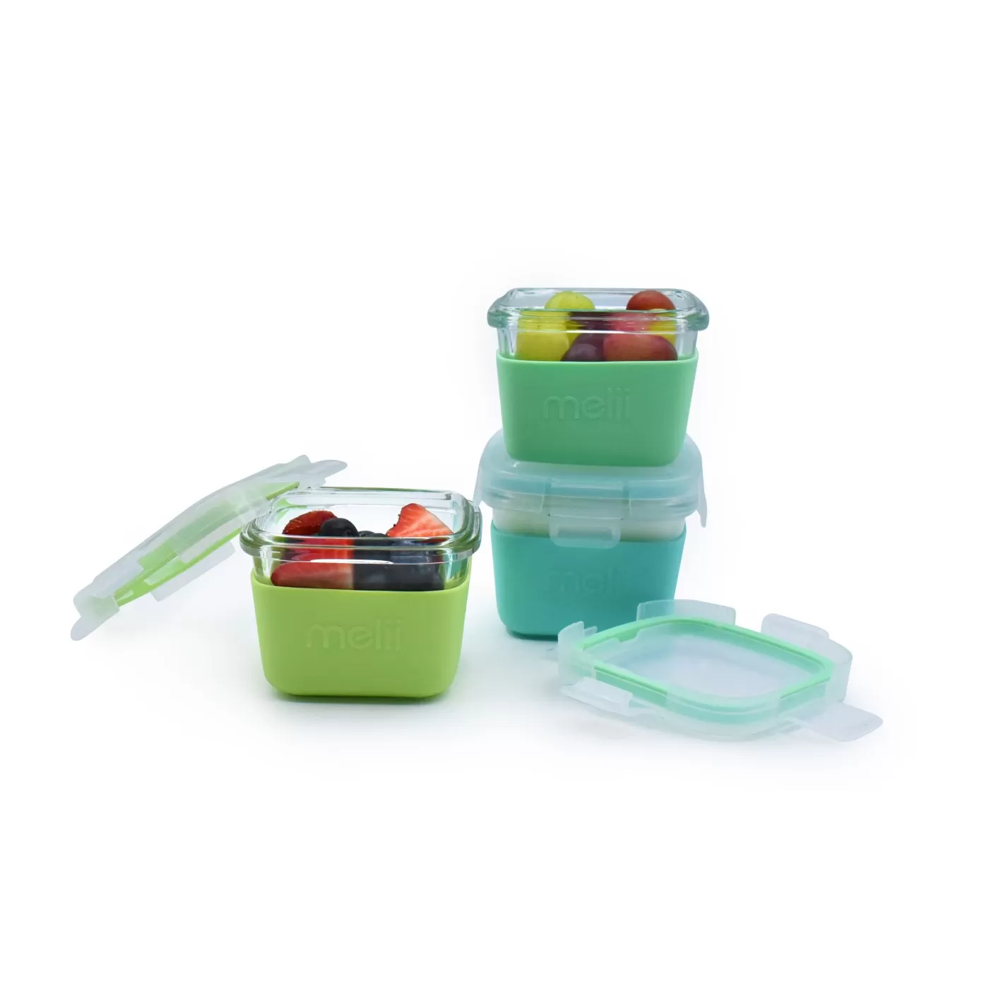 Set 3 recipiente sticla, 160ml, cu husa antiderapanta silicon, blue mint lime, varsta de la 6 luni la +15 ani [2]