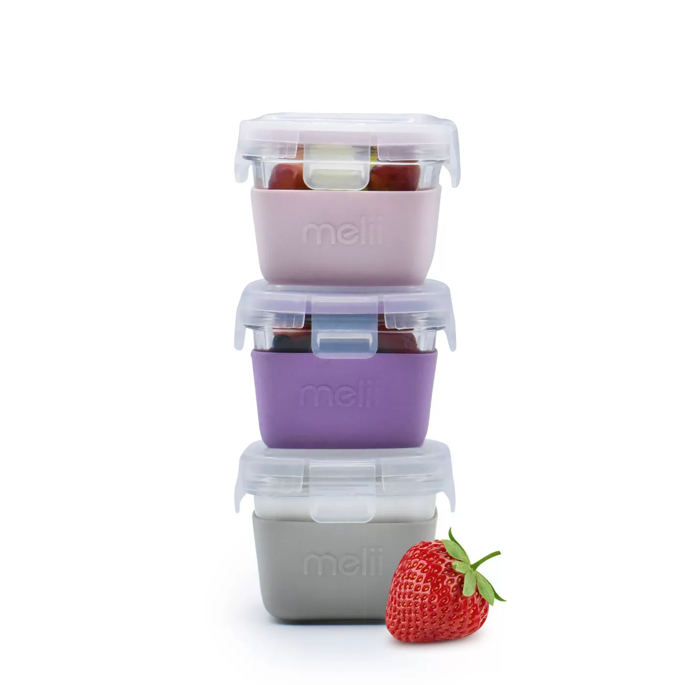 Set 3 recipiente sticla, 160ml cu husa antiderapanta silicon, roz mov gri, varsta de la 6 luni la +15 ani [2]