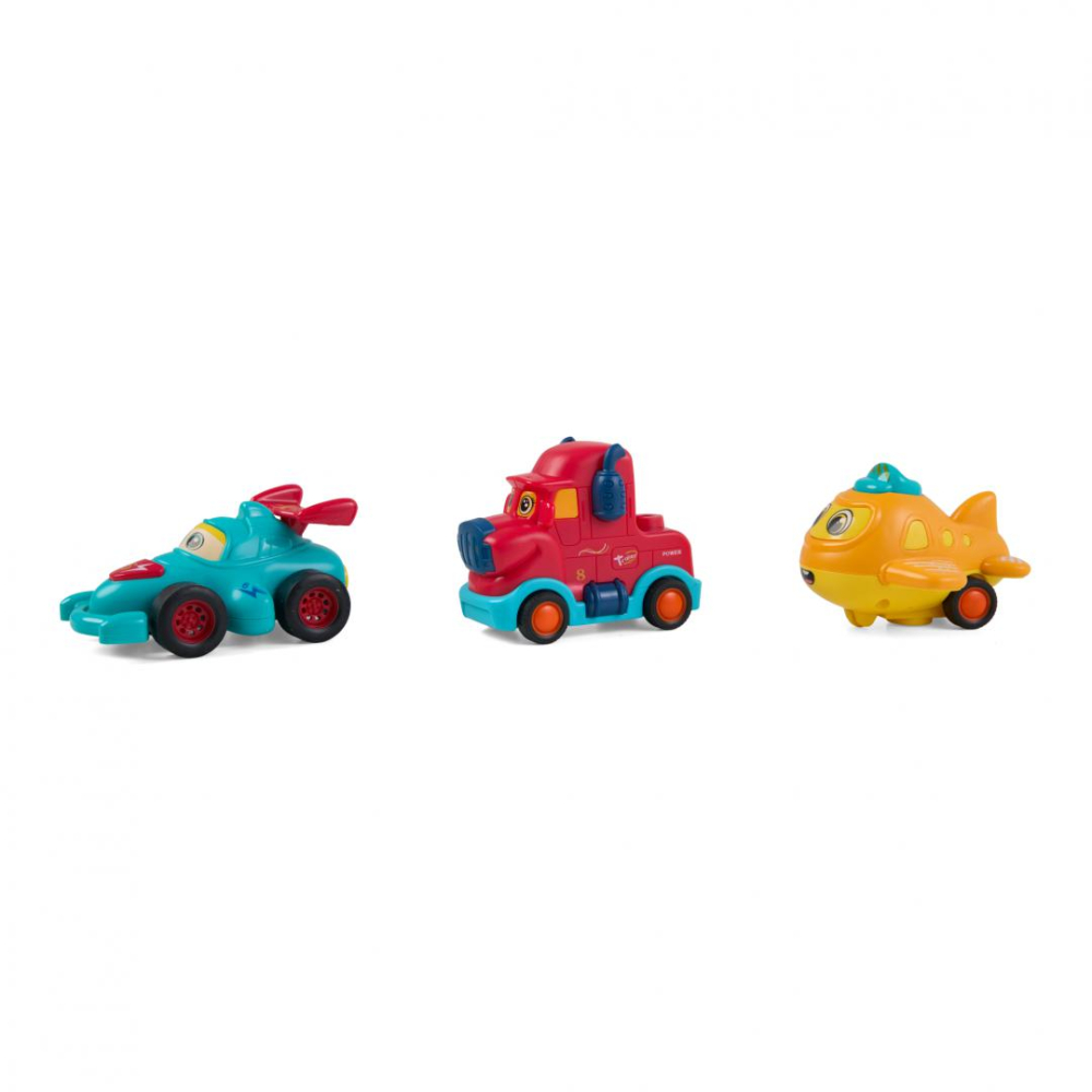 Set 3 vehicule actionate prin inertie- camion rosu, masina de curse albastra, avion galben,momki [2]