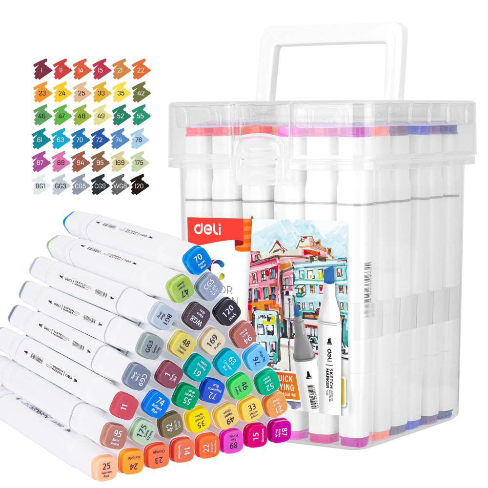 Set 36 markere sketching varf dublu 1mm/7mm cutie plastic deli [4]