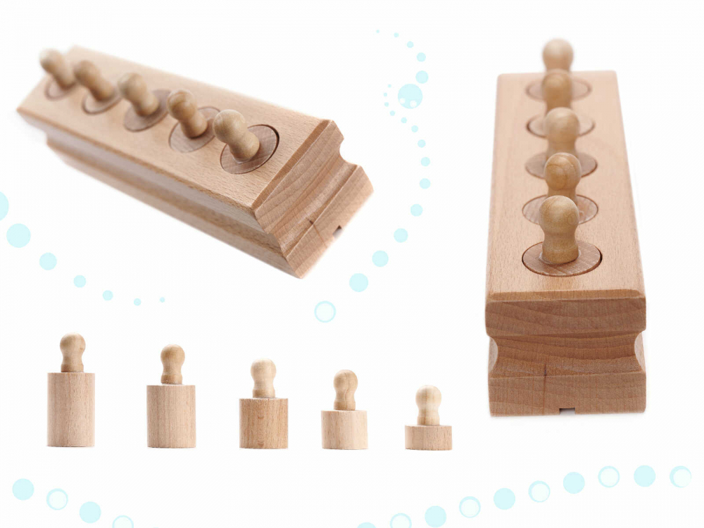 Cilindri Montessori din Lemn Natur, Set 4 Cilindrii cu Buton pentru Motricitate [6]