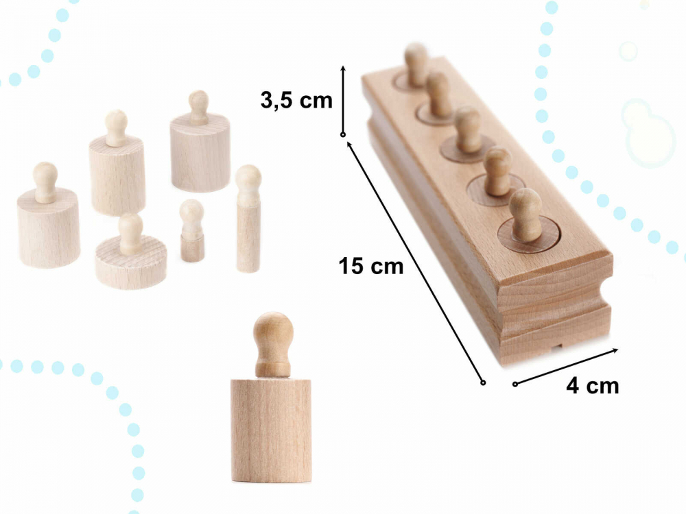 Cilindri Montessori din Lemn Natur, Set 4 Cilindrii cu Buton pentru Motricitate [4]