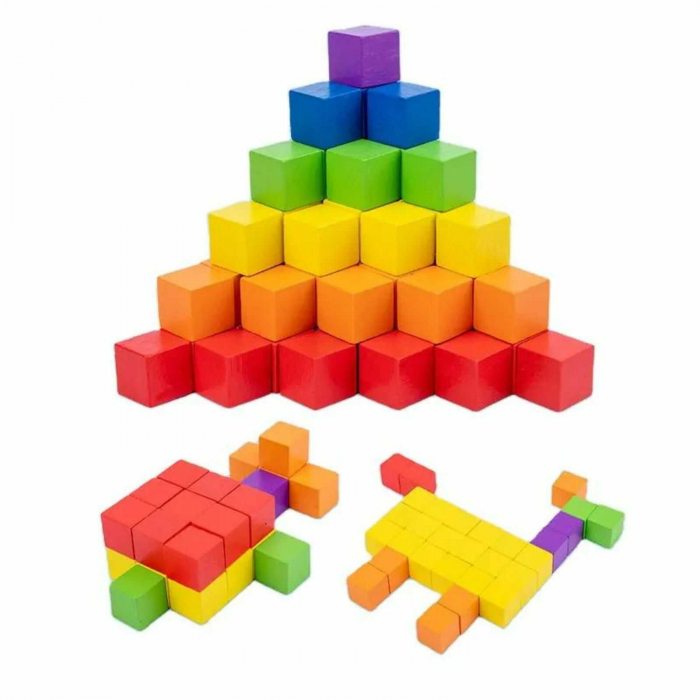Cuburi din Lemn, Colorate, pentru Activitati Craft - Micostore.ro [1]