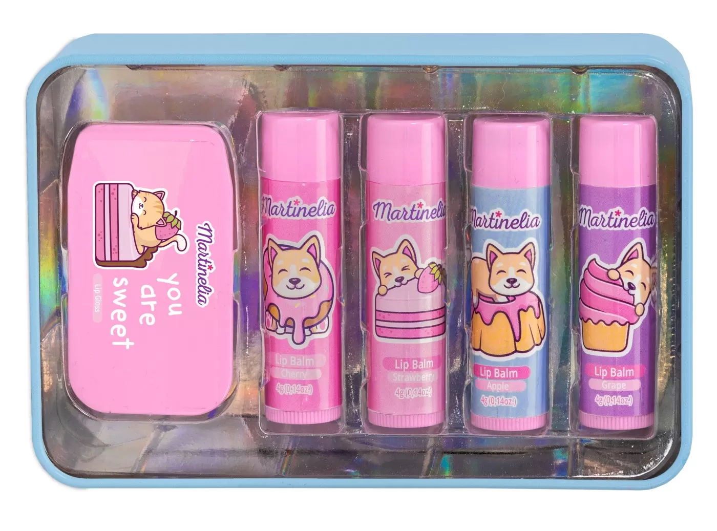 Set 5 balsamuri de buze in cutie metalica, Martinelia Yummy, varsta de la 3 ani la +15 ani [2]