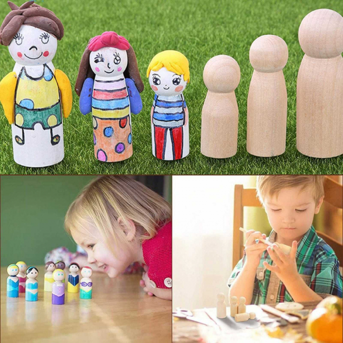Jucarii din lemn Waldorf - set 50 papusi figurine din lemn natur. [4]