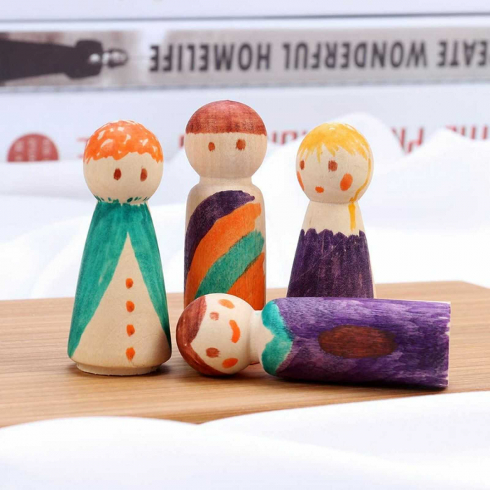 Jucarii din lemn Waldorf - set 50 papusi figurine din lemn natur. [8]