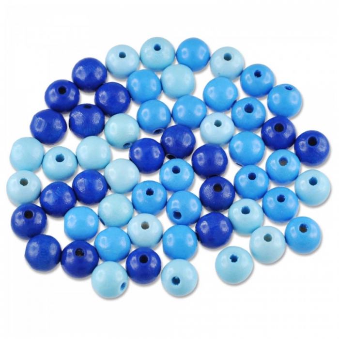 Set margele din lemn rotunde, mix 3 nuante, 56 buc/set, Albastru [2]