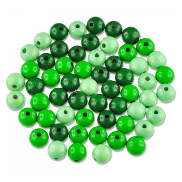 Set margele din lemn rotunde, mix 3 culori, 56 buc/set, Verde [2]