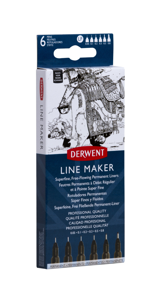 Set 6 bucati liner grafic profesional (0.05/0.1/0.2/0.3/0.5/0.8 mm) negru derwent [2]