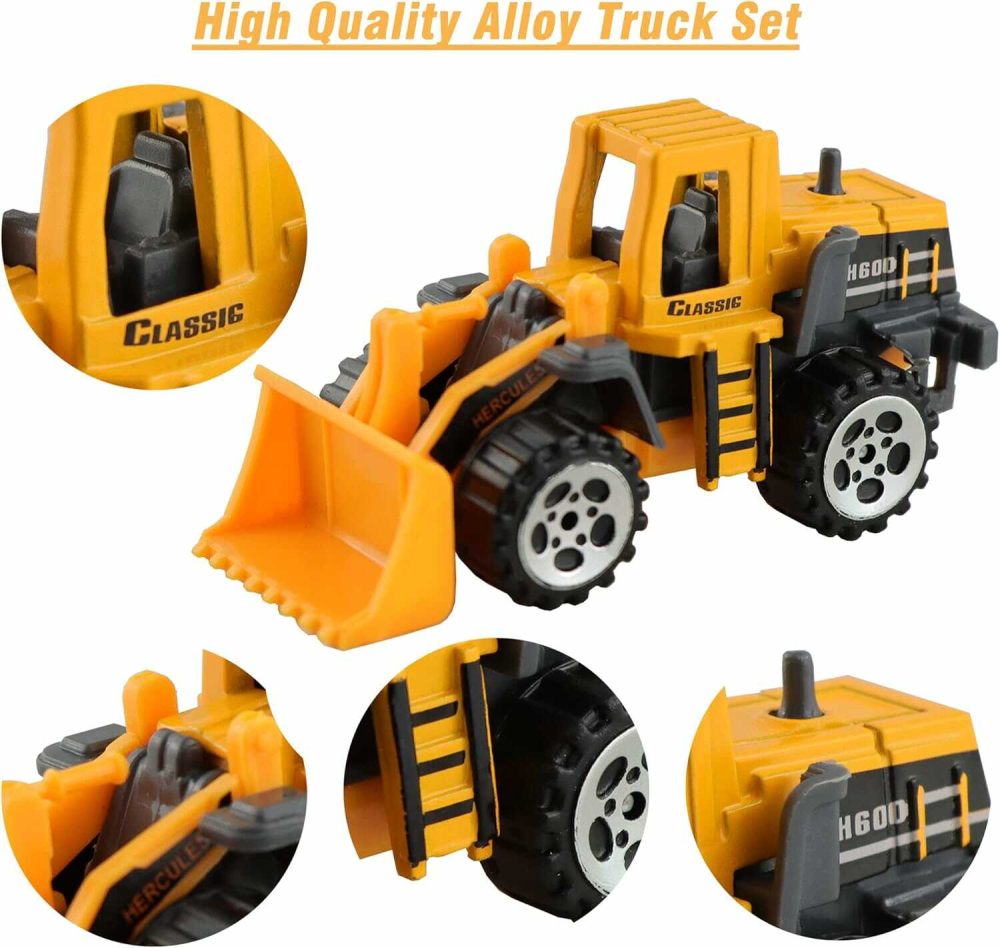 Set utilaje constructii copii, 6 vehicule santier, excavator, buldozer, scara 1:64 [4]