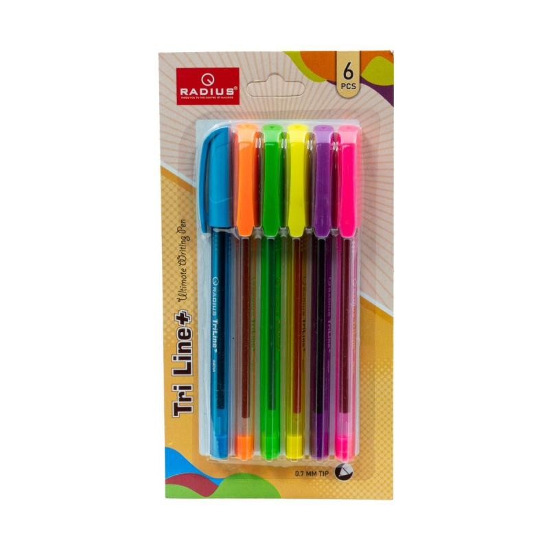 Set 6x Pix cu gel Radius Tri Line+, 0.7mm, cu capac, blister cu 6 culori fluorescente [1]