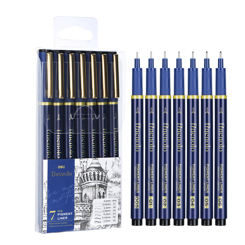 Set 7 buc liner grafic (0.2, 0.25, 0.3, 0.35,0.4, 0.45, 0.5mm) deli [2]