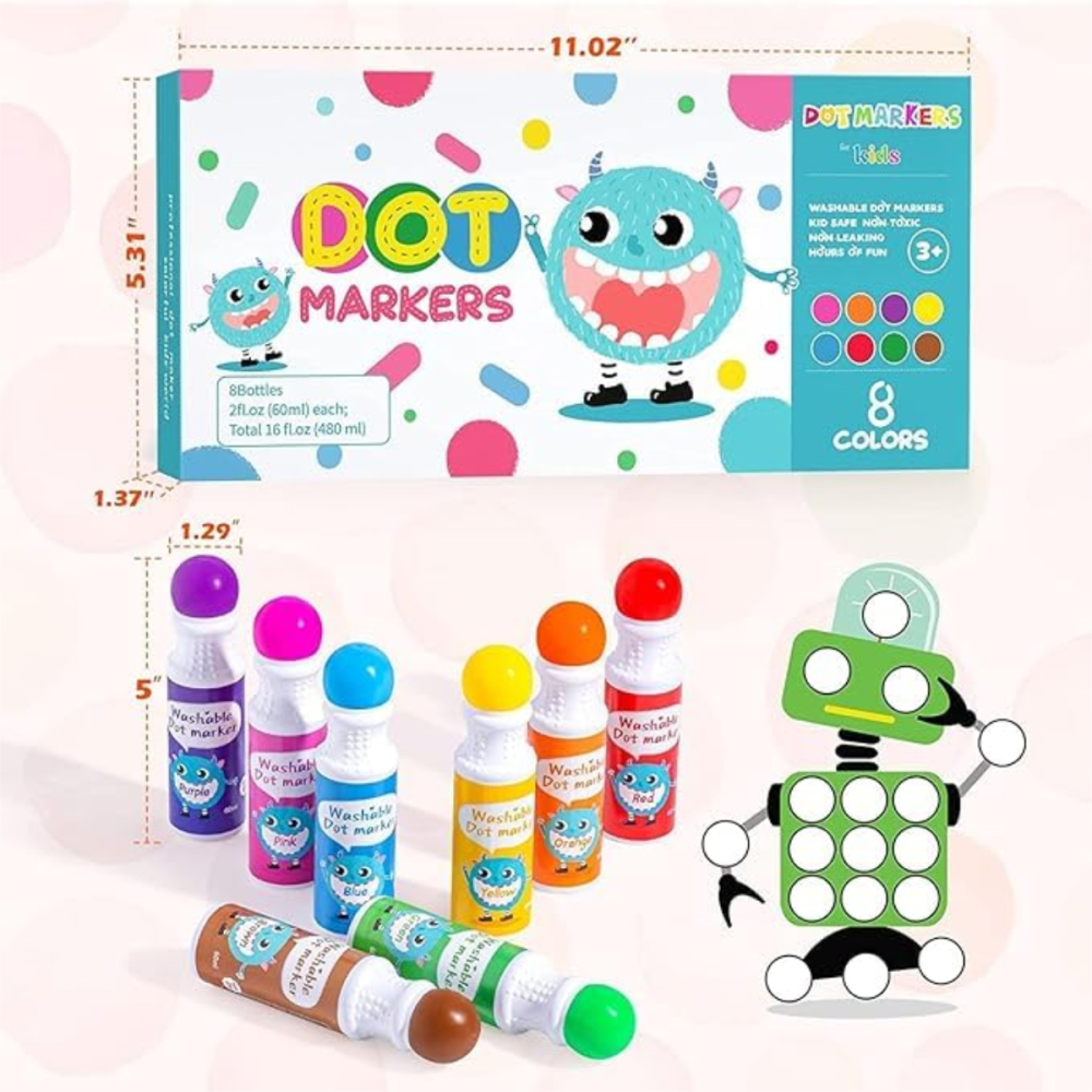 Set 8 Carioci Dots, Markere Lavabile 60ml, Activitati Prescolare pentru Copii, Varsta 4-6 Ani+ [7]