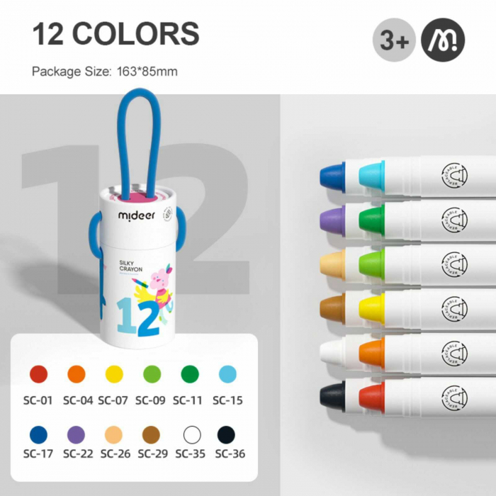 Creioane Colorate Groase si Lavabile, 12 buc, Silky Crayon [2]