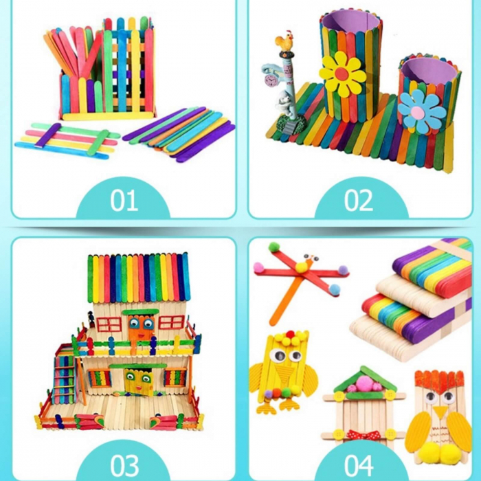 Betisoare Colorate din Lemn pentru Creatie, Activitati Craft, 100 Buc [2]