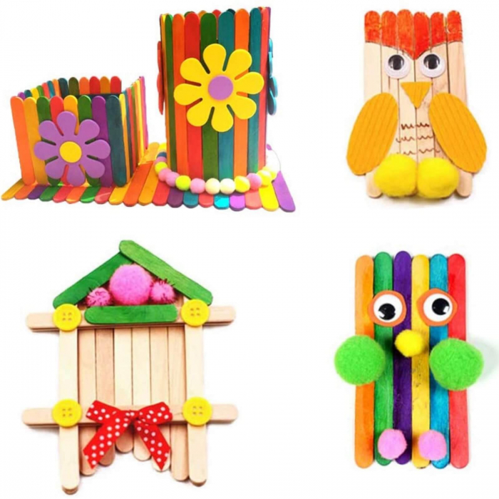 Betisoare Colorate din Lemn pentru Creatie, Activitati Craft, 100 Buc [3]